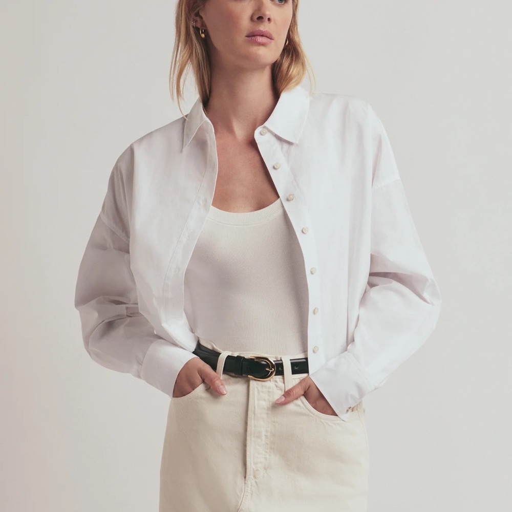 Favorite Daughter White Cropped Ex Boyfriend Button-Up Shirt